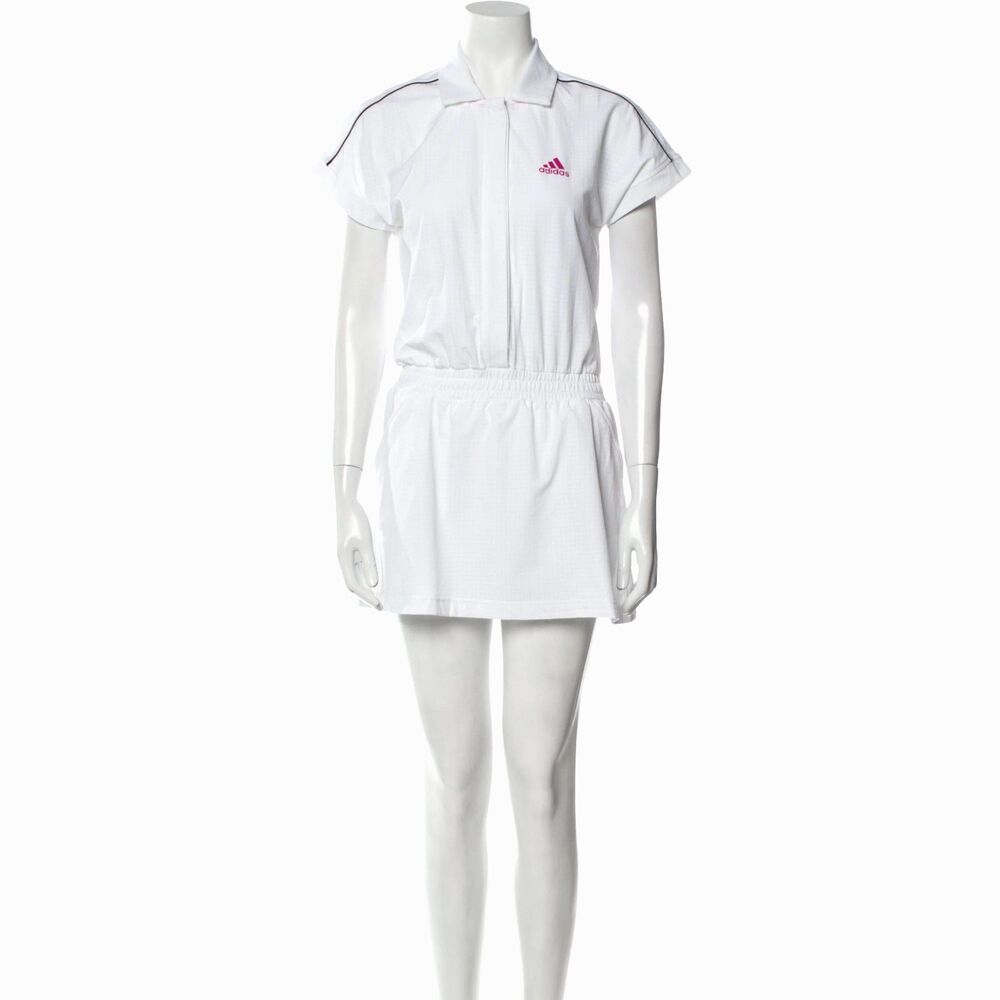 Adidas White Short Sleeve Polo Button Front Tennis Dress